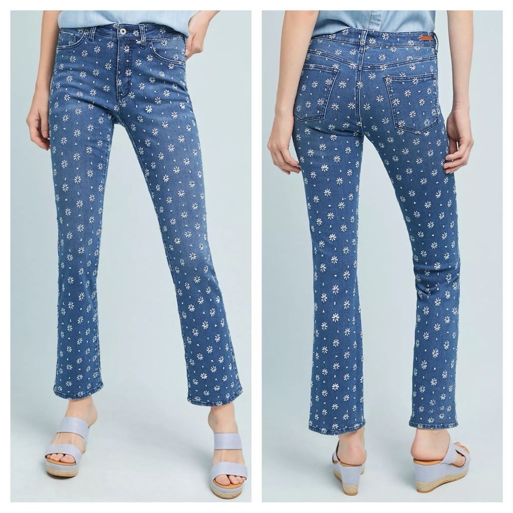 Pilcro Embroidered High-Rise Cropped Starbursts Pattern Bootcut Jeans Sz 26
